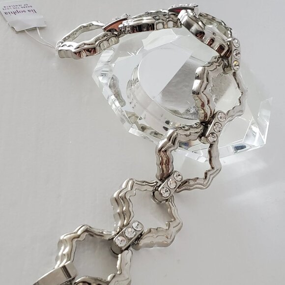 Signed Lia Sophia Silver-tone and Clear Rhinestone Link Bracelet - Picture 3 of 10